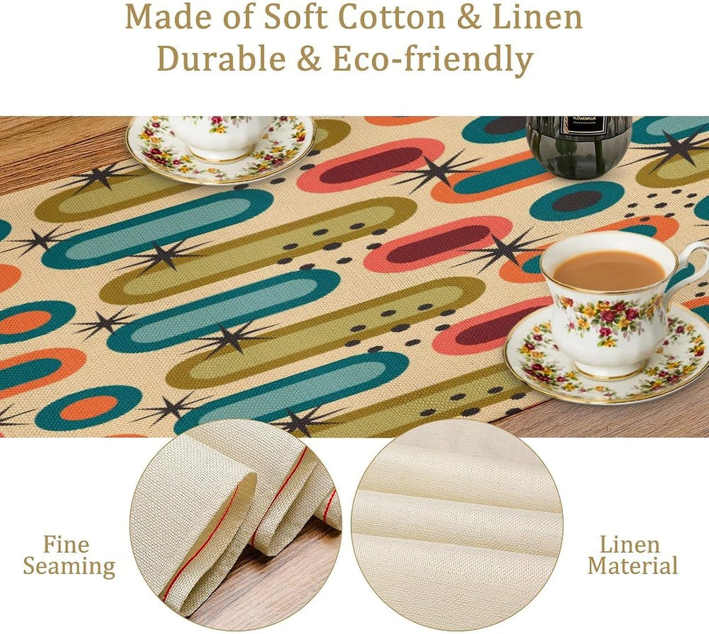 Mid Century Table Runner Treatments Geometric Minimalist Abstract Patterns Printed Linen Table Runner for Home Kitchen