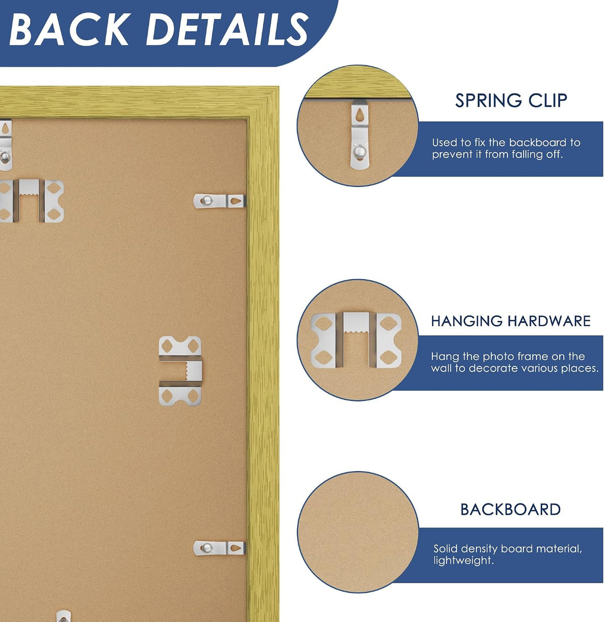 12x18 Picture Frame Set of 6, Wall Mount Display, Gold | Display Pictures 11x17 with Mat or 12x18 Without Mat