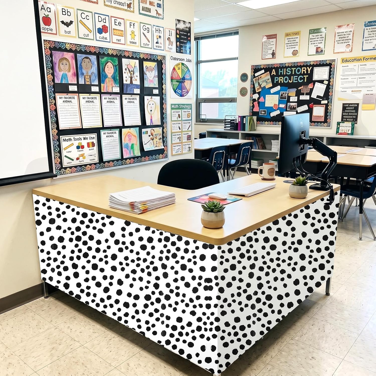 2 Rolls Polka Dot Contact Paper for Teachers Desk and White Removable / Black / 15.7 x 118.1
