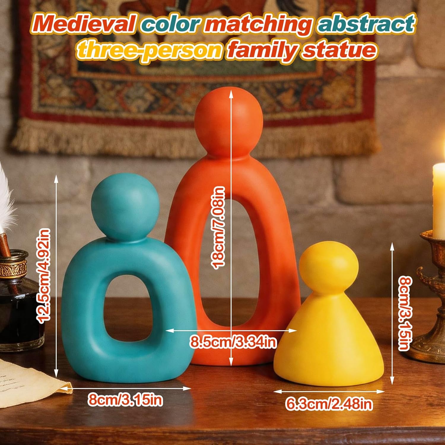 Mid Century Modern Decor Abstract Family of 3 Figurines / Medieval Color / Set of 3