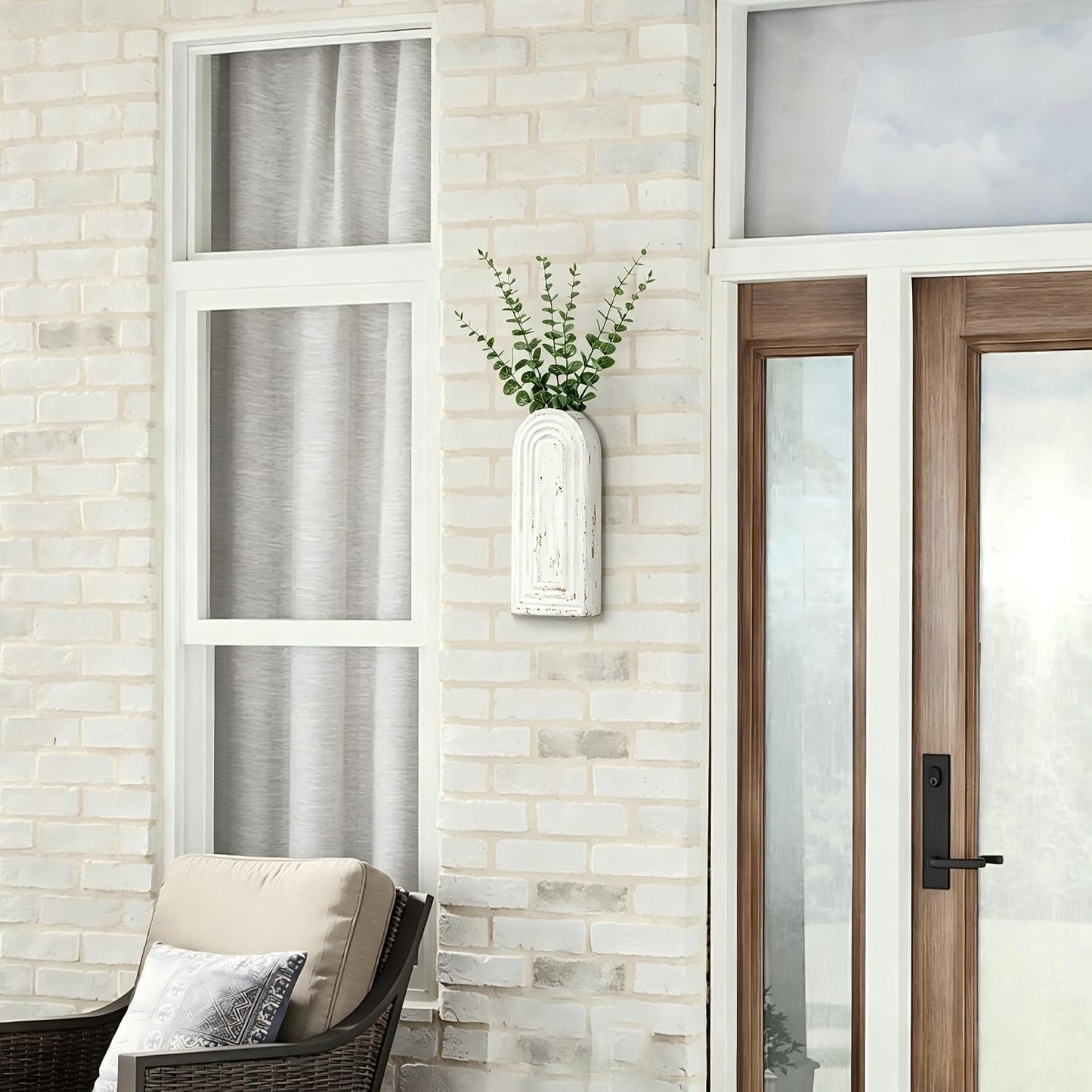 Wood Wall Hanging Planters / Washed White