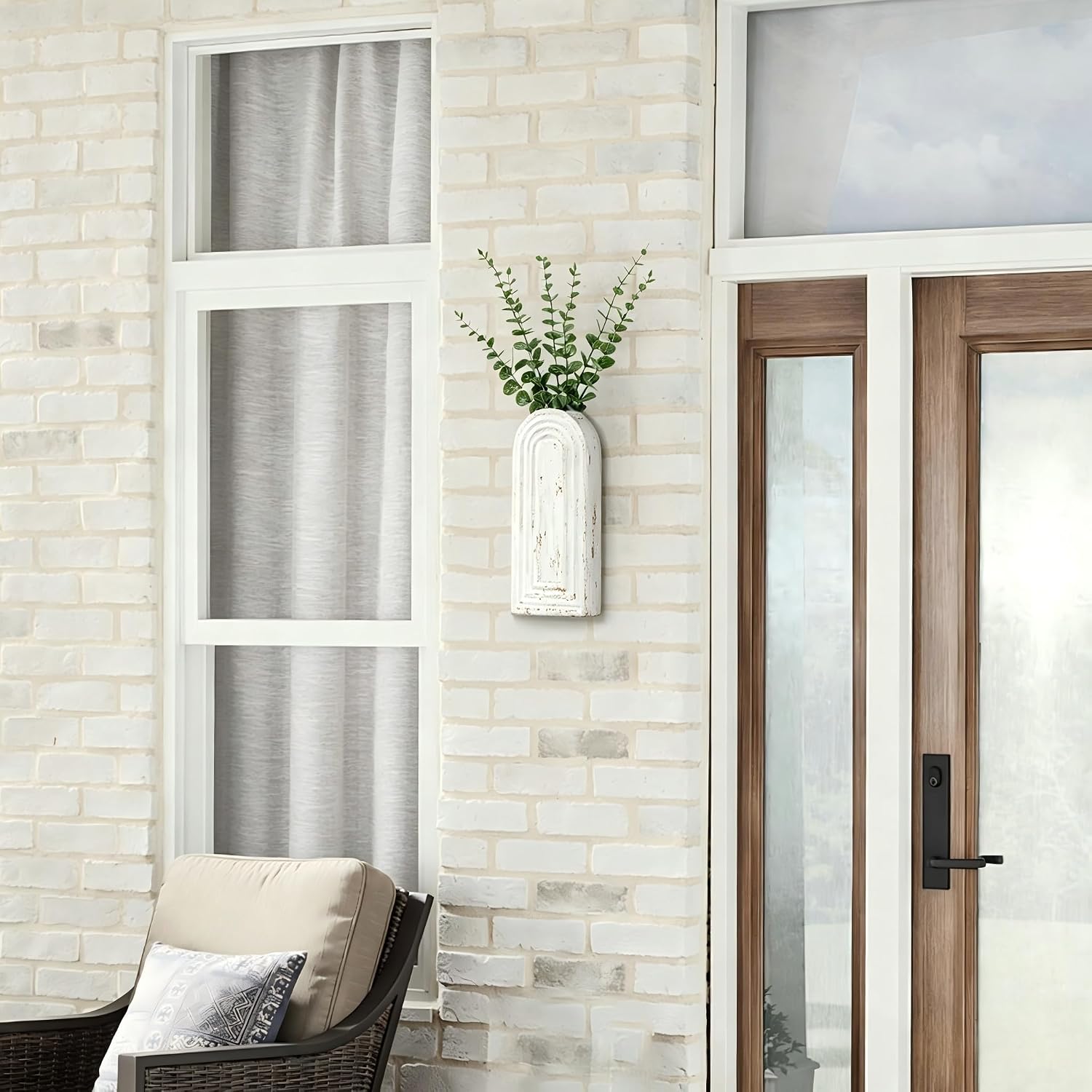Wood Wall Hanging Planters / Washed White