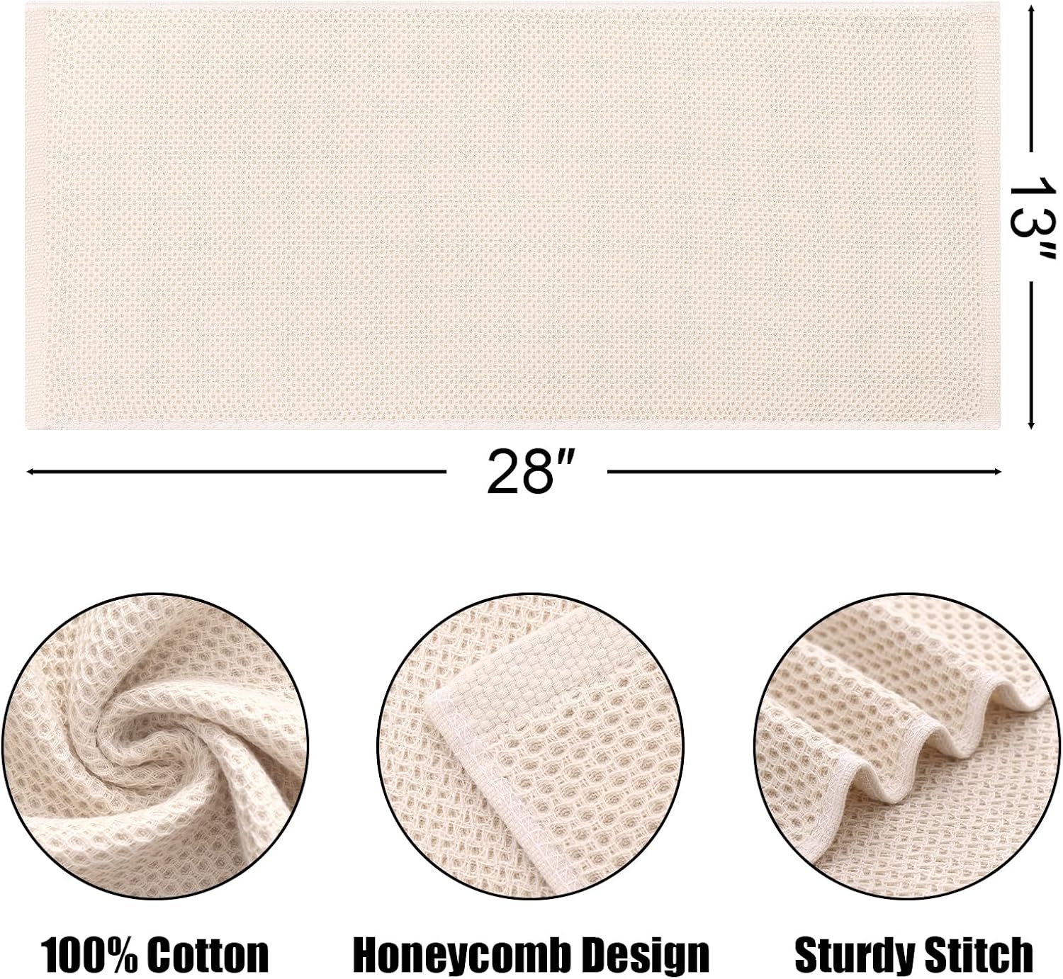Kitinjoy 100% Cotton Waffle 8-Pack Kitchen Towels, 13" x 28", Beige | Super Soft, Ultra-Absorbent, Fast Drying