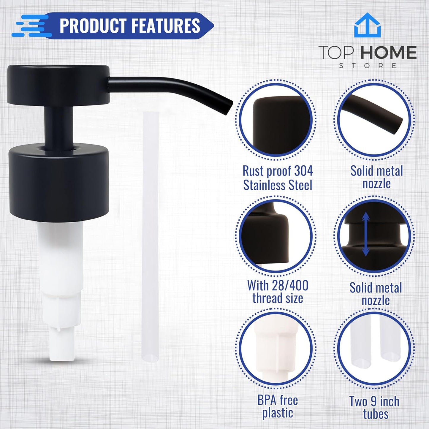 Flat-Top Soap & Lotion Dispenser Pumps, Black Matte, 4-Pack