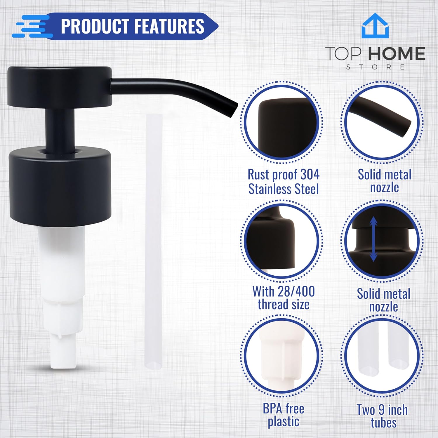 Flat-Top Soap & Lotion Dispenser Pumps, Black Matte, 4-Pack