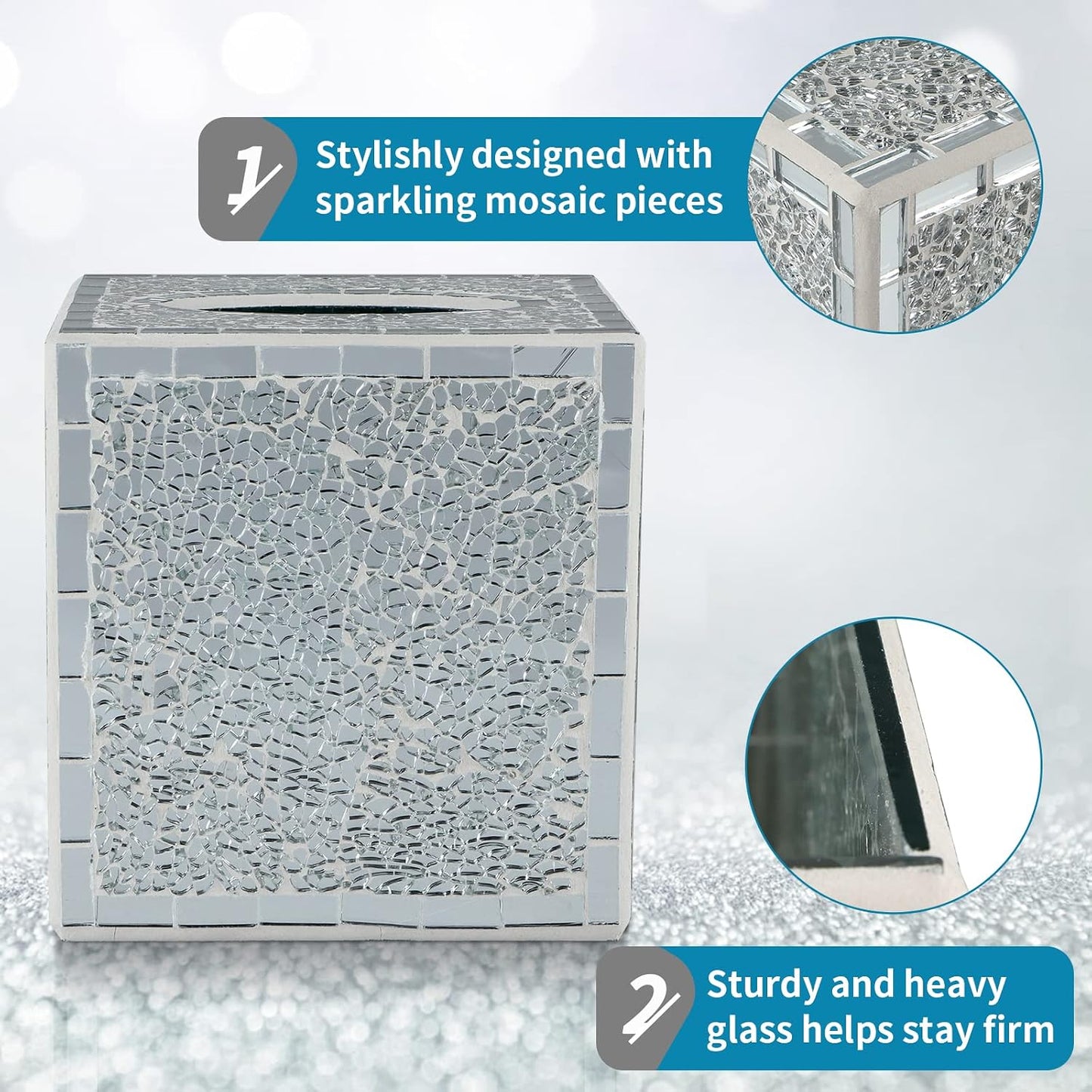 Mosaic Glass Tissue Box Holder / Silver