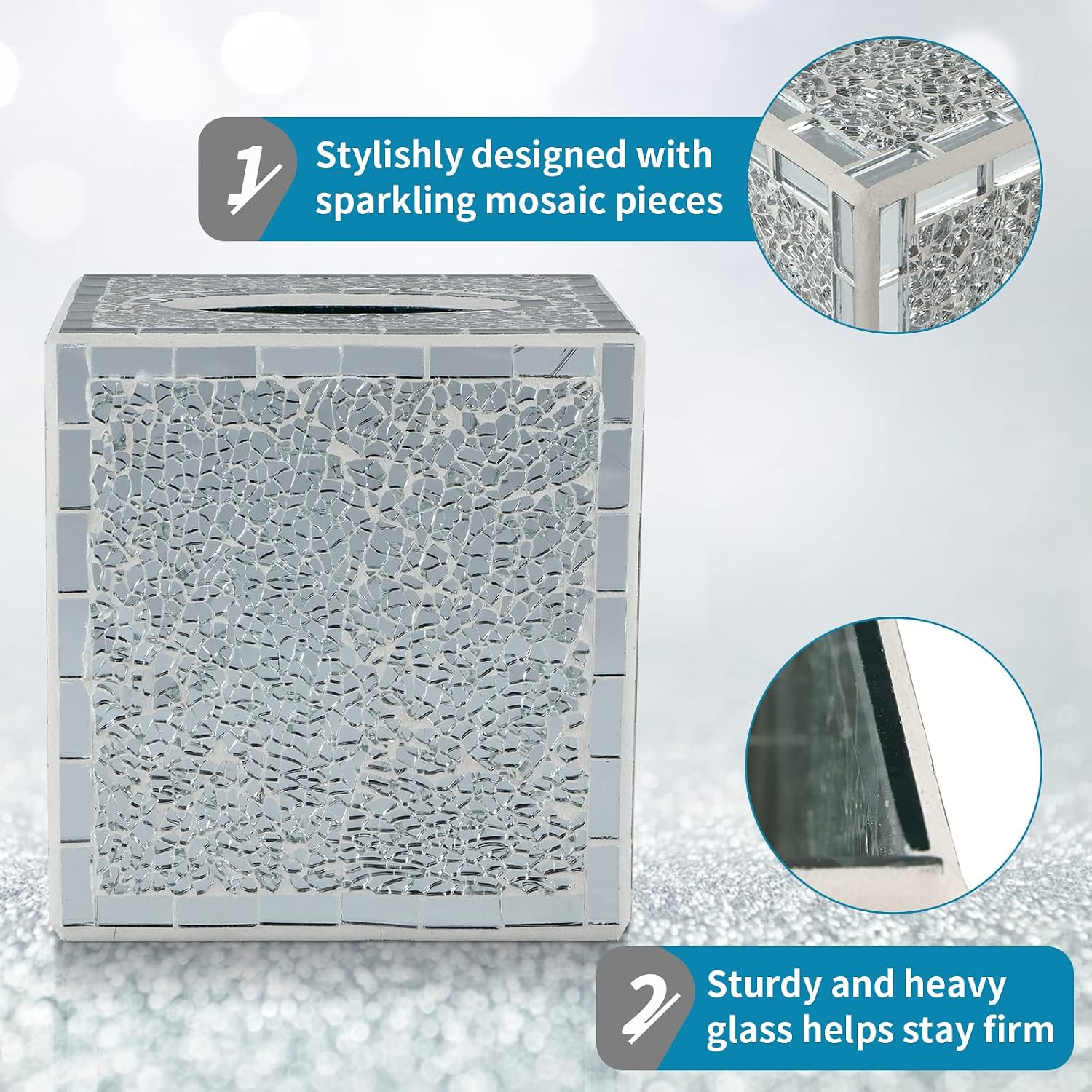 Mosaic Glass Tissue Box Holder / Silver