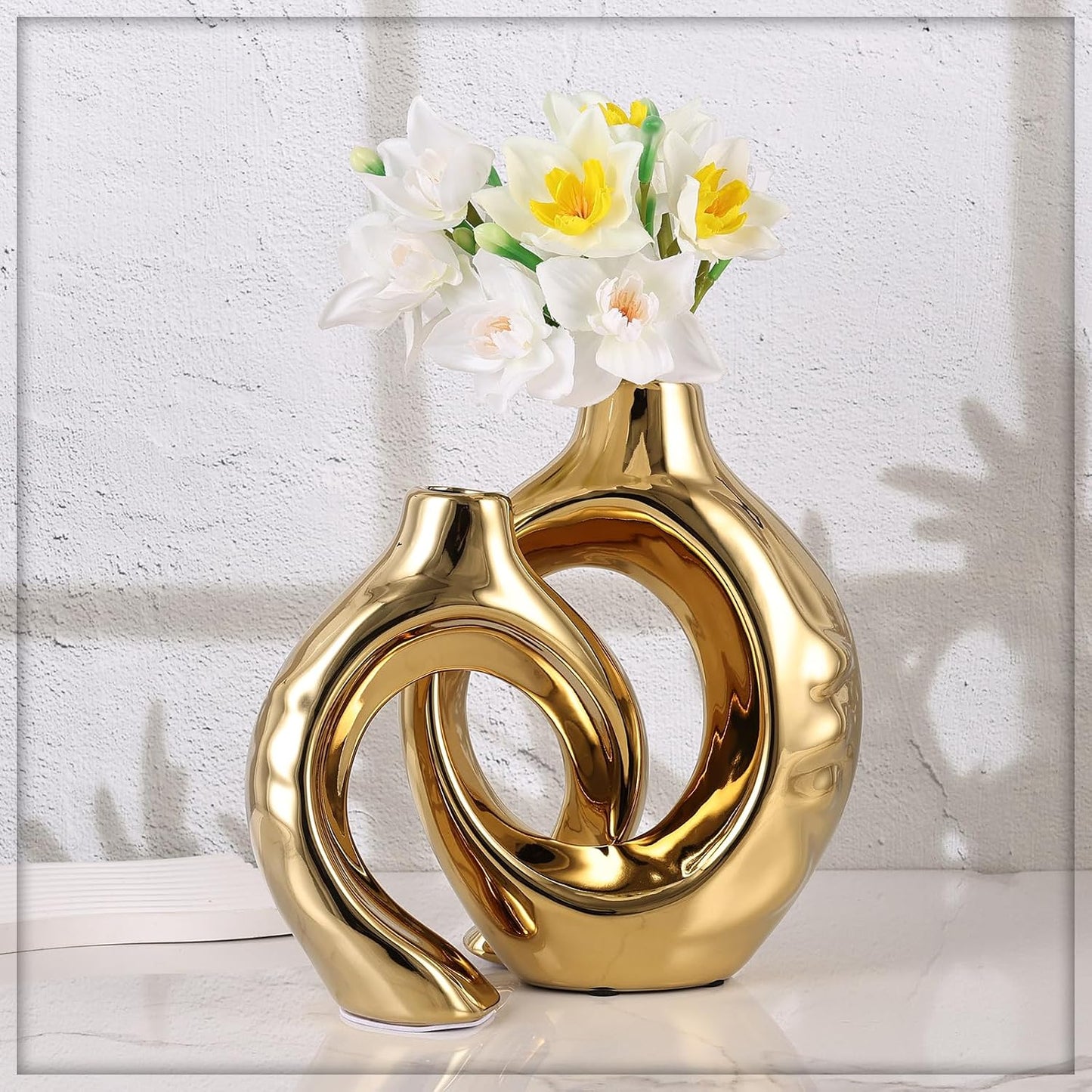 Orange Home Decor Ceramic Vase / Orange+gold / Set of 2