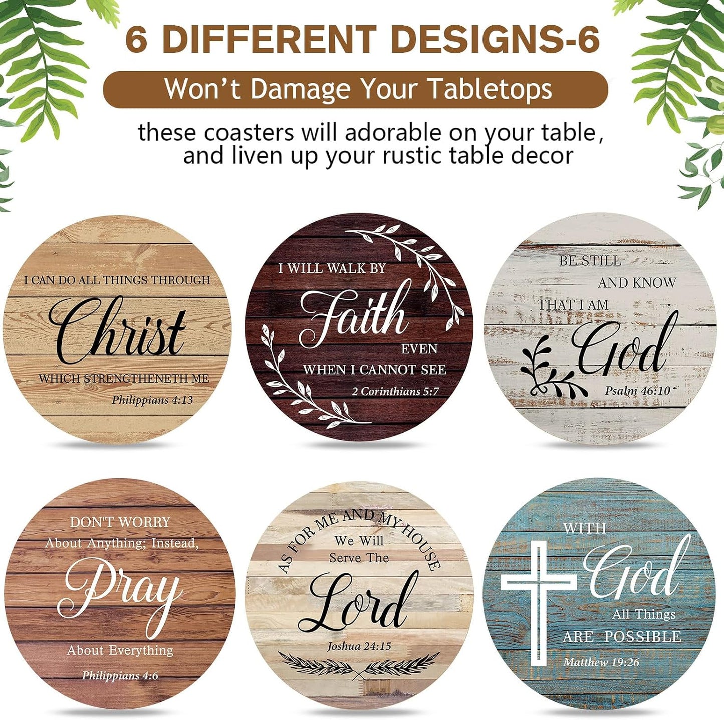 Wooden Coasters for Drinks / Classic Farmhouse / Set of 6