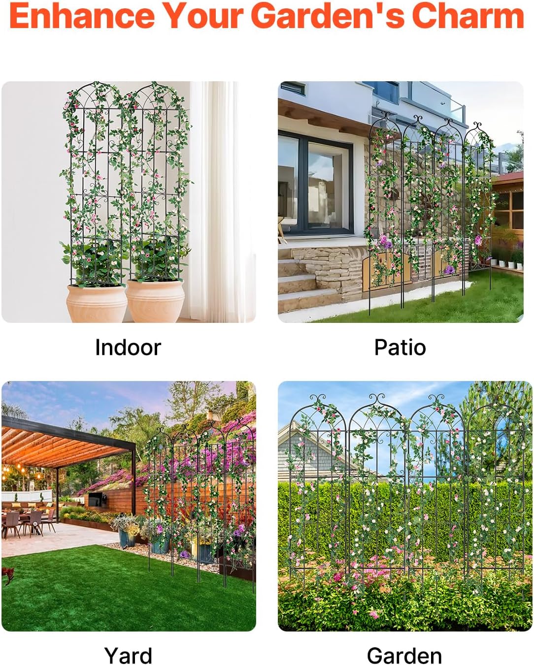 VEVOR Garden Trellis for Climbing Plants 87x20 in 4-Pack Metal Rose Trellis | For Flower, Outdoor Climbing Clematis