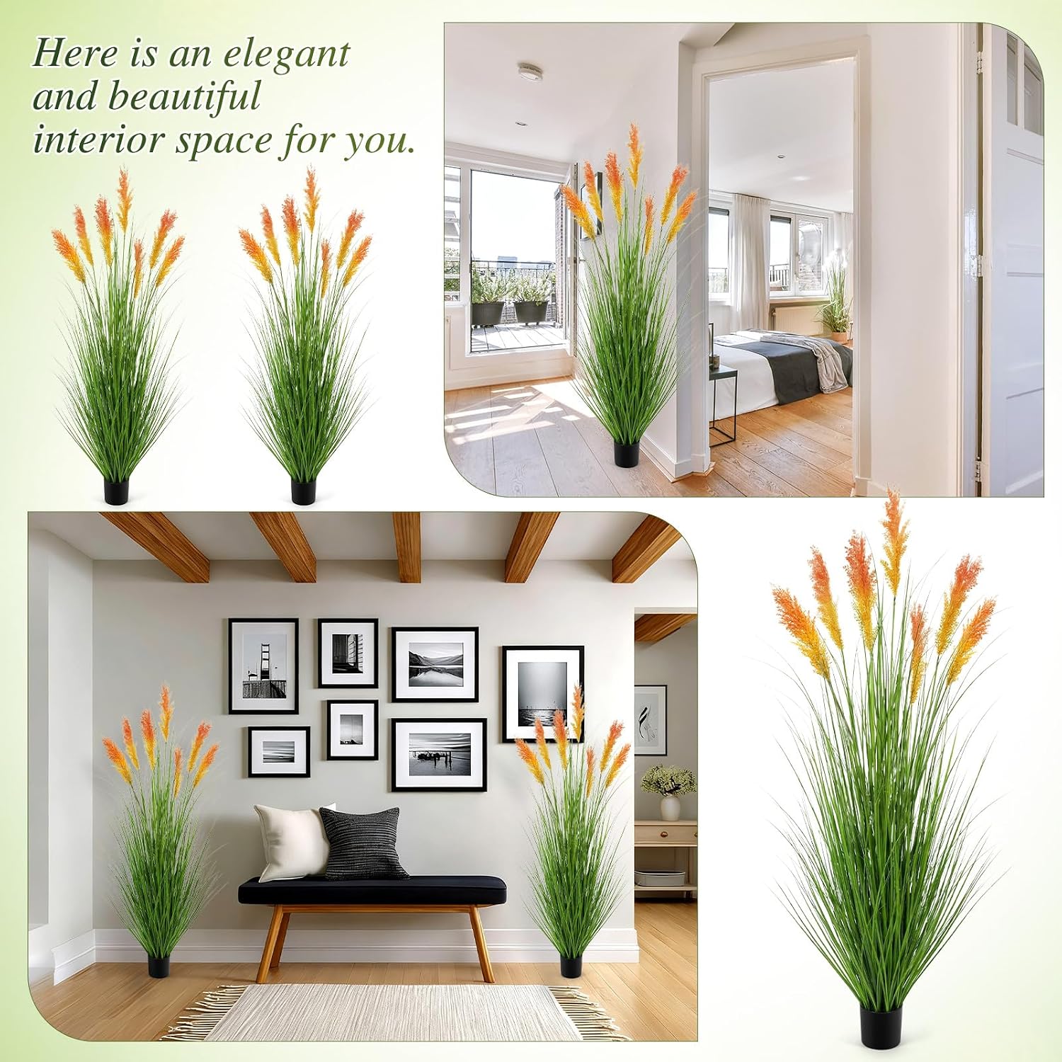 Tall Artificial Grass Plant Outdoor Faux Pampas Grass Potted Ornamental Plant UV / 5 Ft / Set of 2