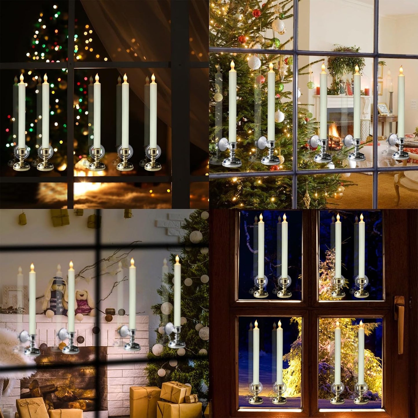 6 Pack Flameless Window Candles Battery Operated with Remote Timer | LED Taper Candle with Silver Holders, Suction Cups
