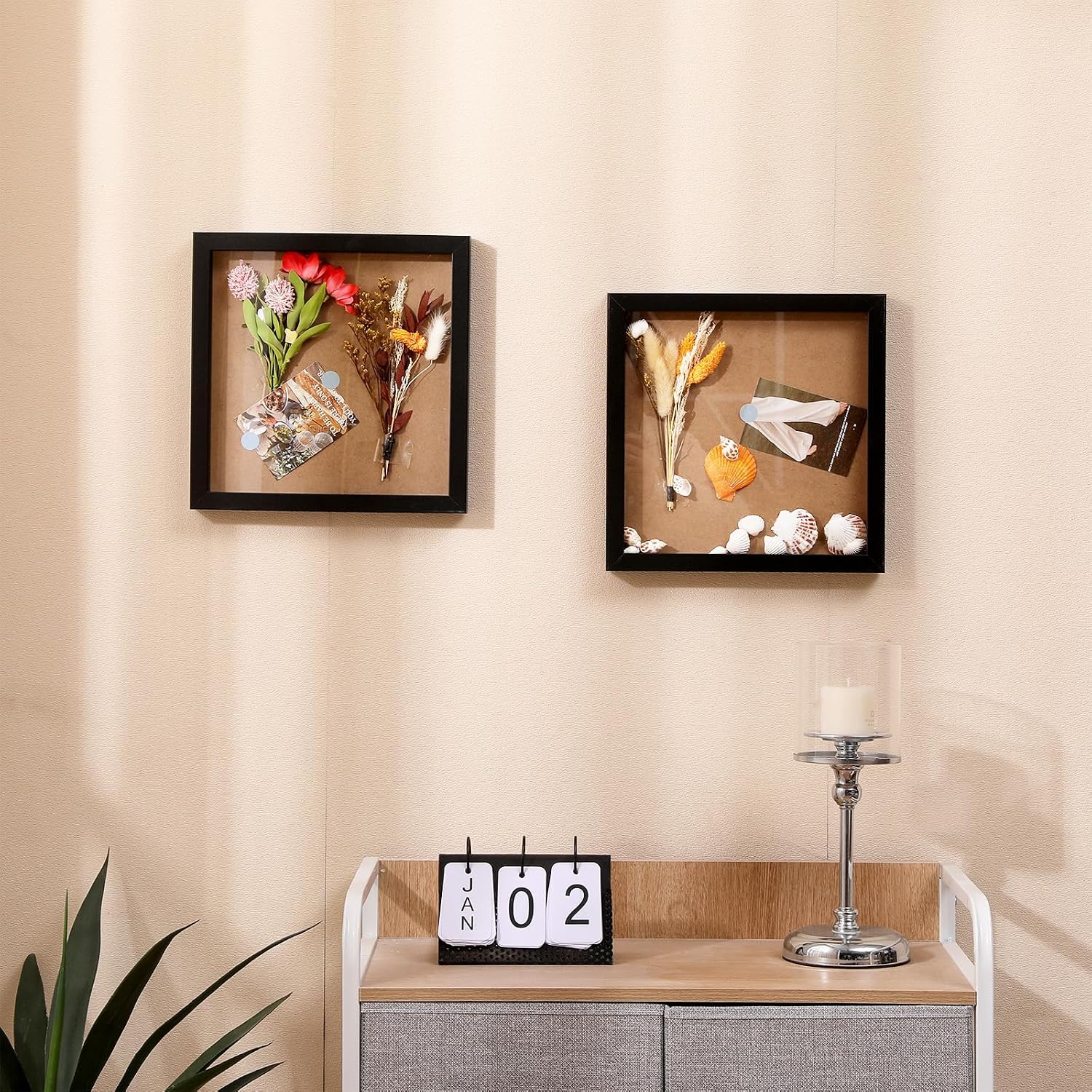 Muzilife 10x10 Shadow Box 3D Picture Frames, Wood, Real Glass, White,2 Pack | FSC-Certified MDF | With Stand | Tabletop