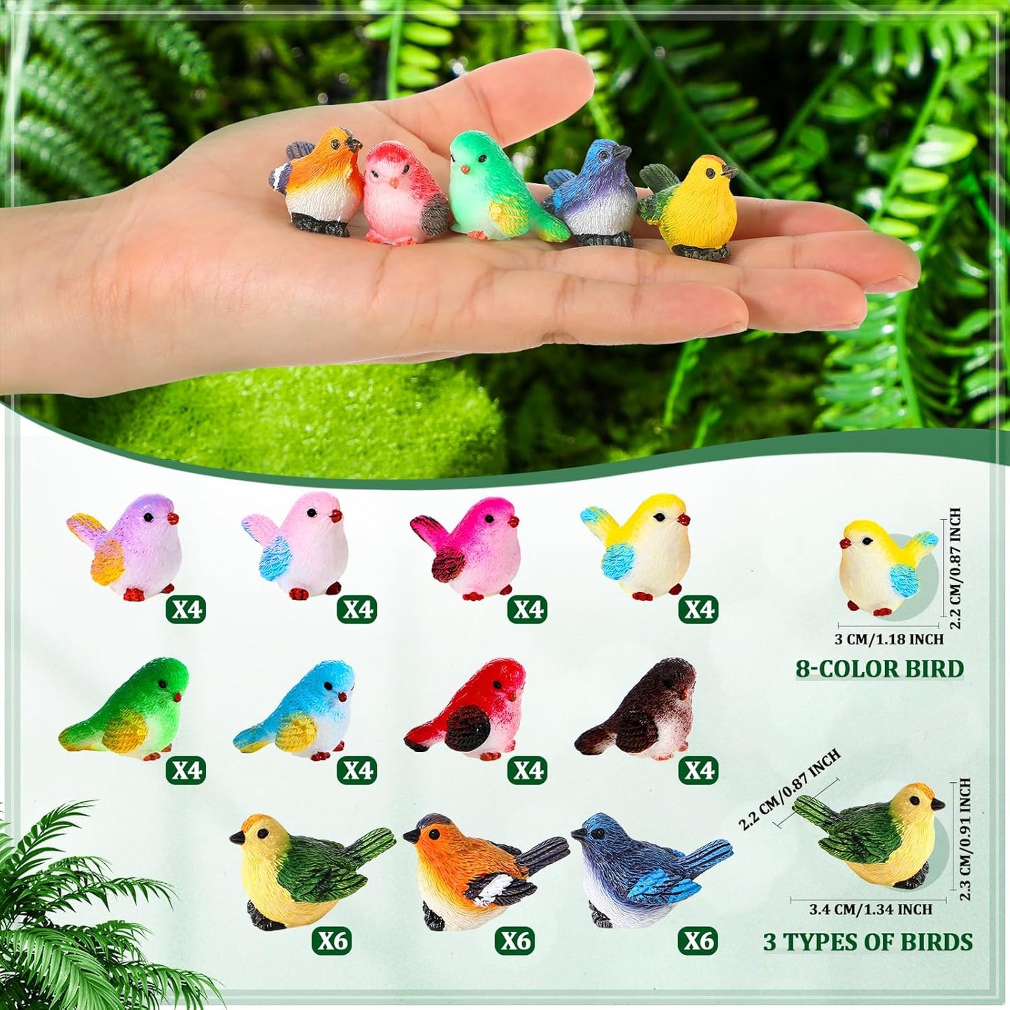 Mini Resin Bird Figurines Miniature Small Birds Figurines Realistic Animal for Fairy / Set of 50