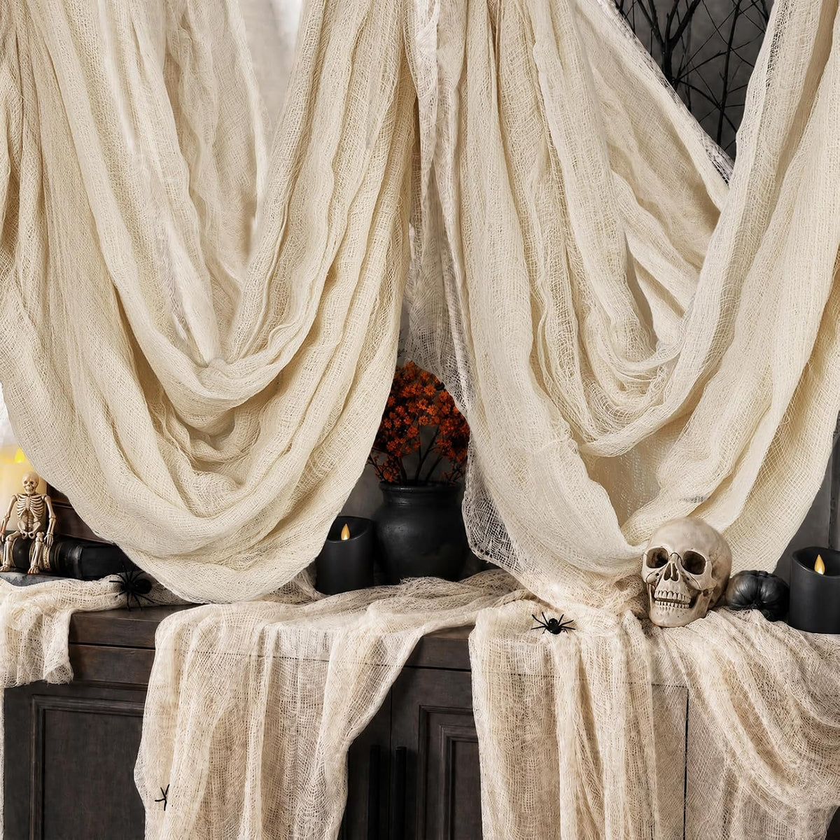 600 x 80 in Halloween Creepy Cloth for Yard and Outdoor Decorations, Beige