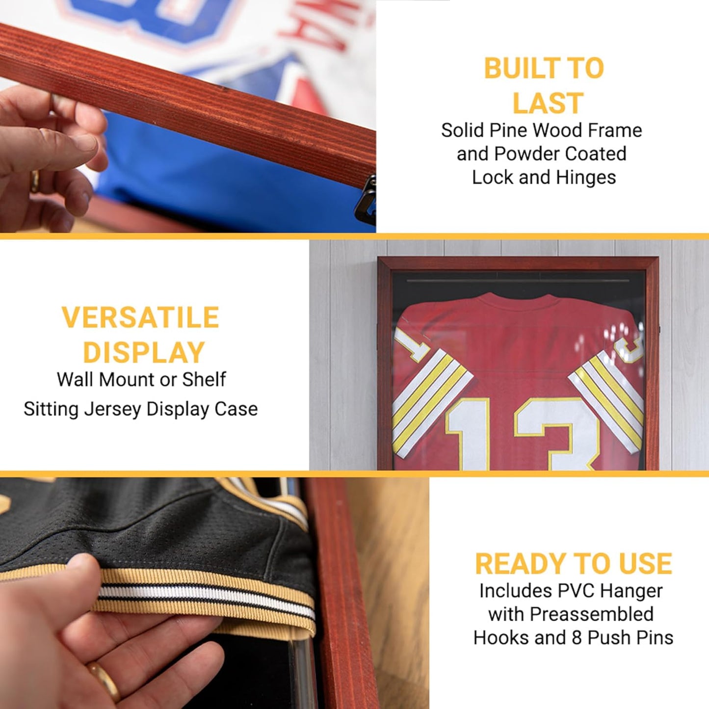 HBCY Creations Mahogany Jersey Frame Display Case - 24x36 Premium Shadow Box with Anti-Theft Lock, Acrylic Window