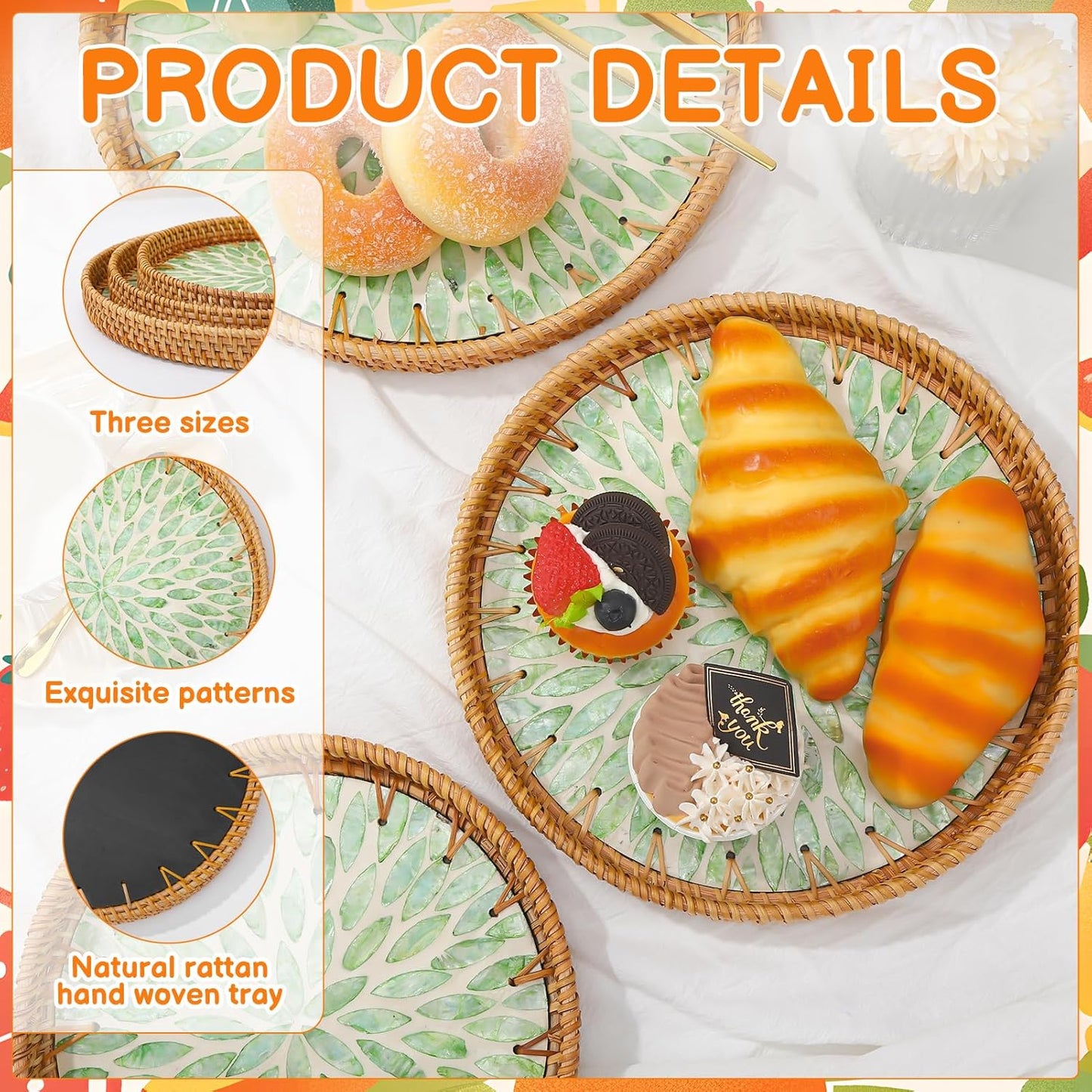 Round Rattan Tray / Set of 3