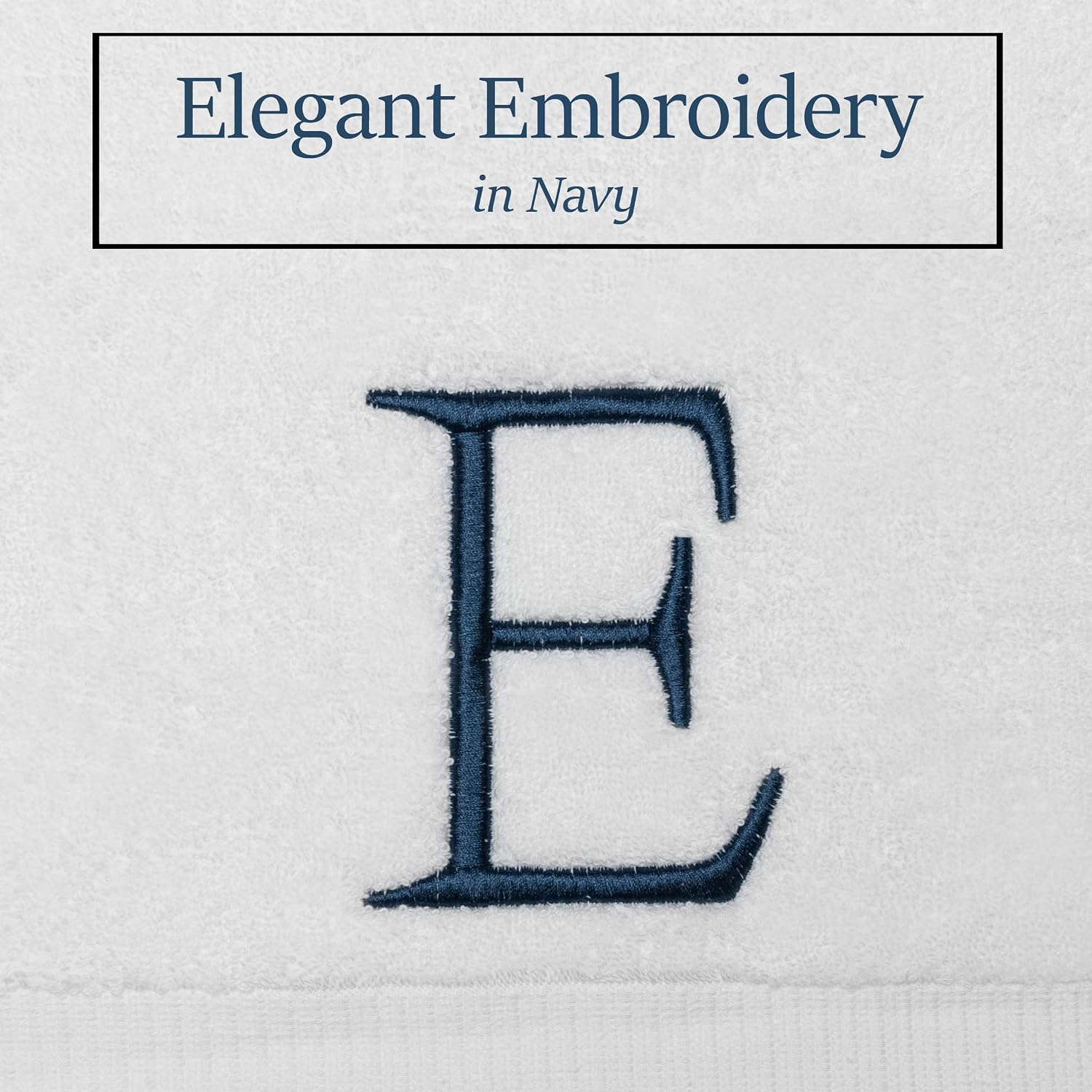 White with Navy Monogrammed Hand Towels for Bathroom - Set of 2 Letter E | Luxury Hotel Quality Initial Towels For