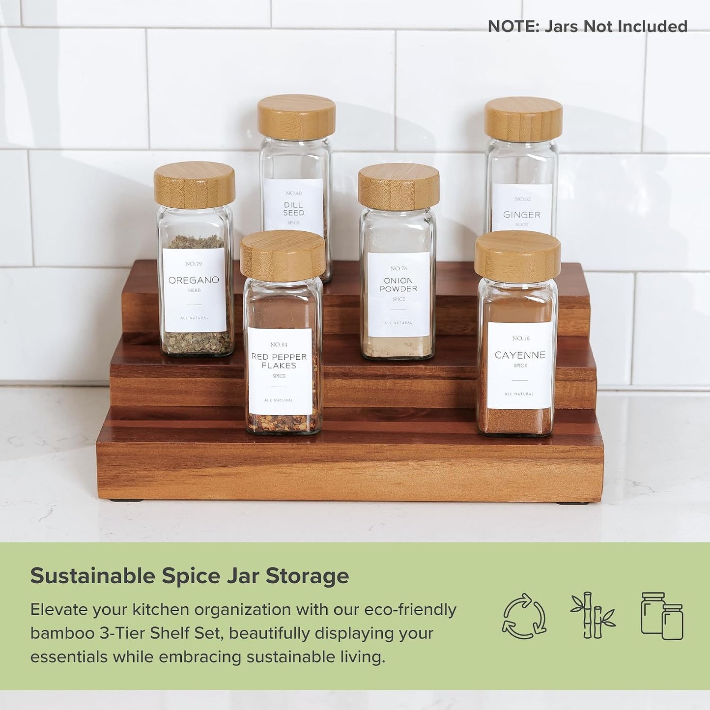 3-Tier Expandable Spice Rack Organizer, Acacia | Fits 36 spice jars, pantry storage, non-slip feet