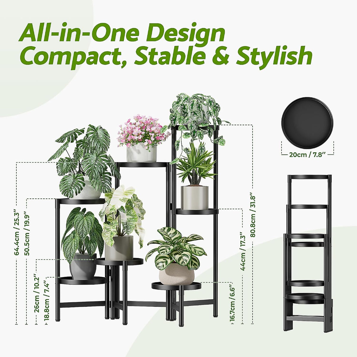 7 Tier Large Tiered Plant Stand Indoor, 7.9 Inch Wide Tall Corner Metal Plant Stands Outdoor for Multiple Plants