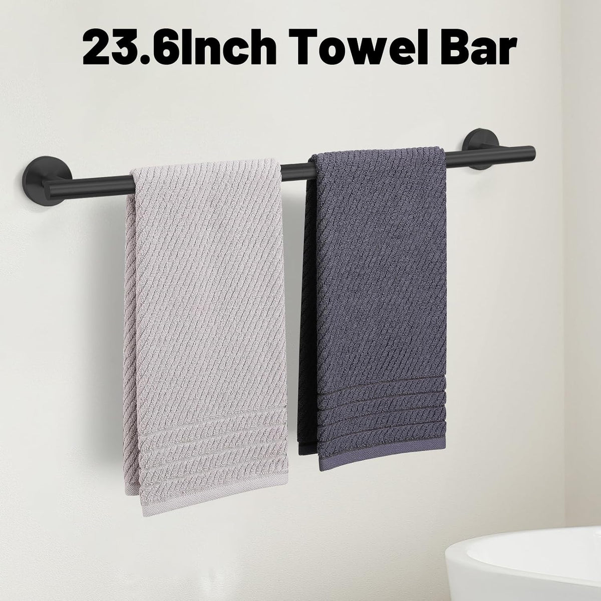 5 Pieces Matte Black Bathroom Hardware Accessories Set SUS304 Stainless Steel Black Towel Bar Holder Set, 23.6Inch
