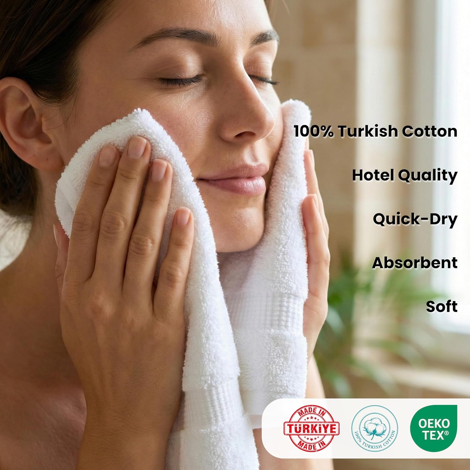 SALBAKOS 6-Piece 100% Turkish Cotton Hand Towels, 16x30 inch, White | Large Size Thick Super Soft Highly Absorbent