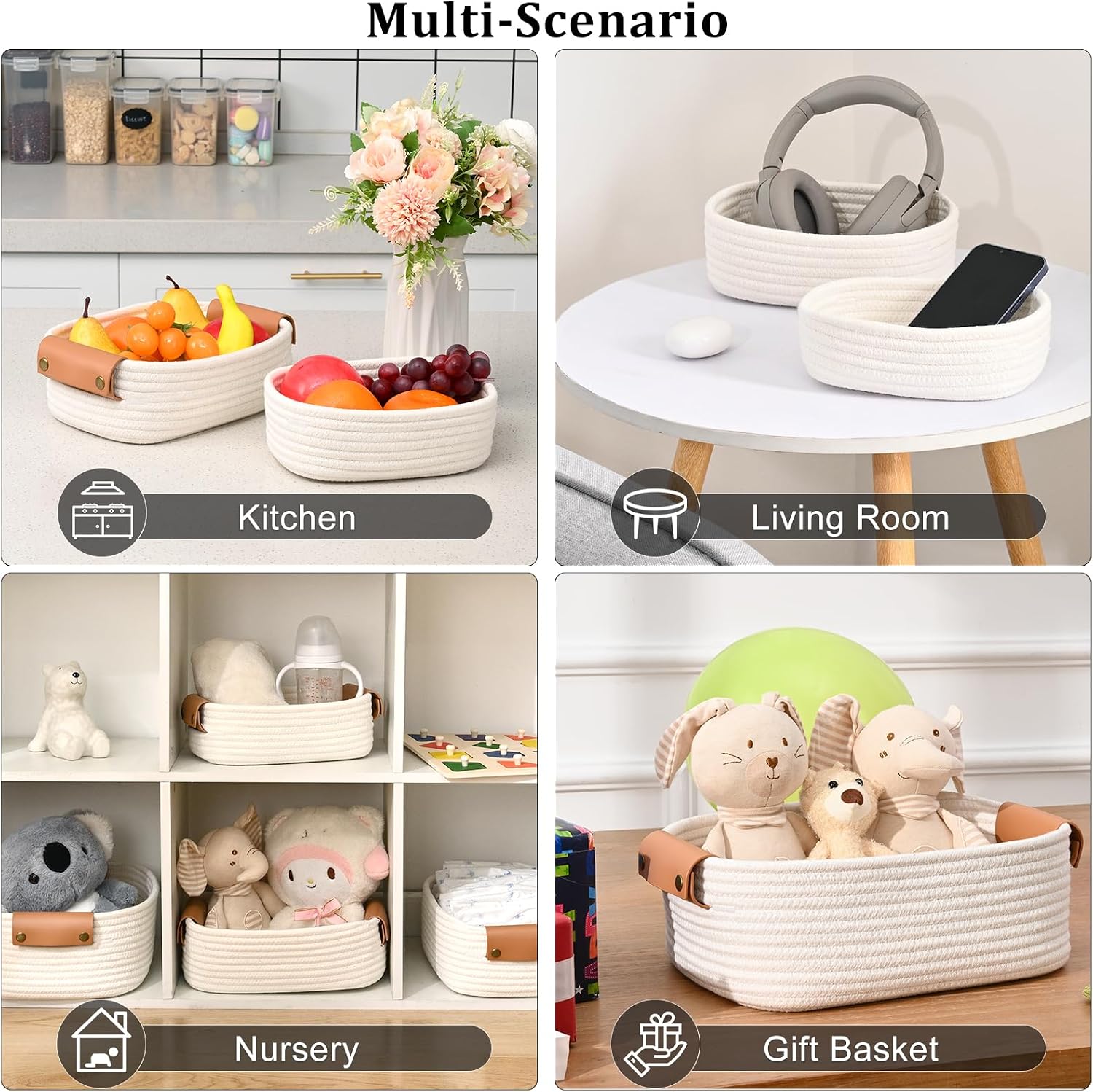 Small Woven Basket -4 Shelf Basket / White / Set of 6
