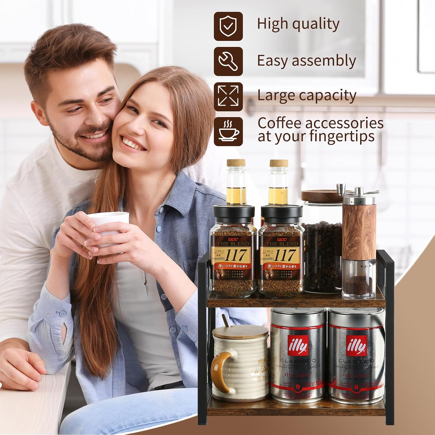 YINMIT Countertop Shelf Organizer,Coffee Bar Accessories,Spice Rack,Coffee Counter Shelf,2 Tier Coffee Organizer