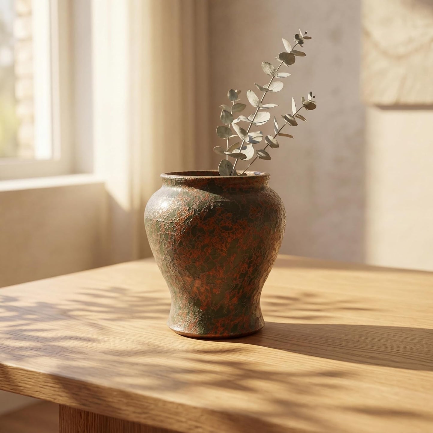 Rustic Ceramic Vase / Copper Bronze Brown / 6.7 Inch