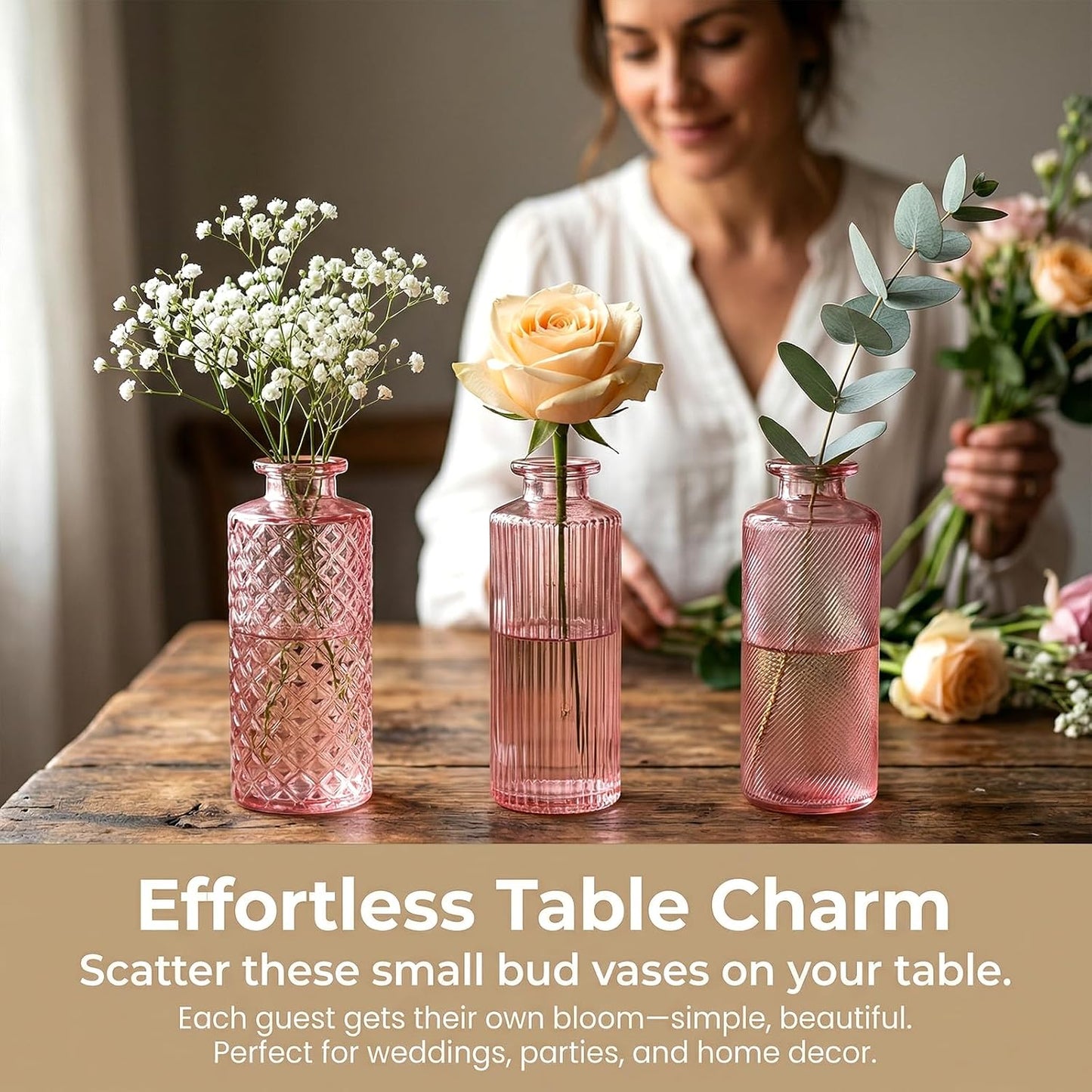 Glass Bud Vases / Pink / Set of 30