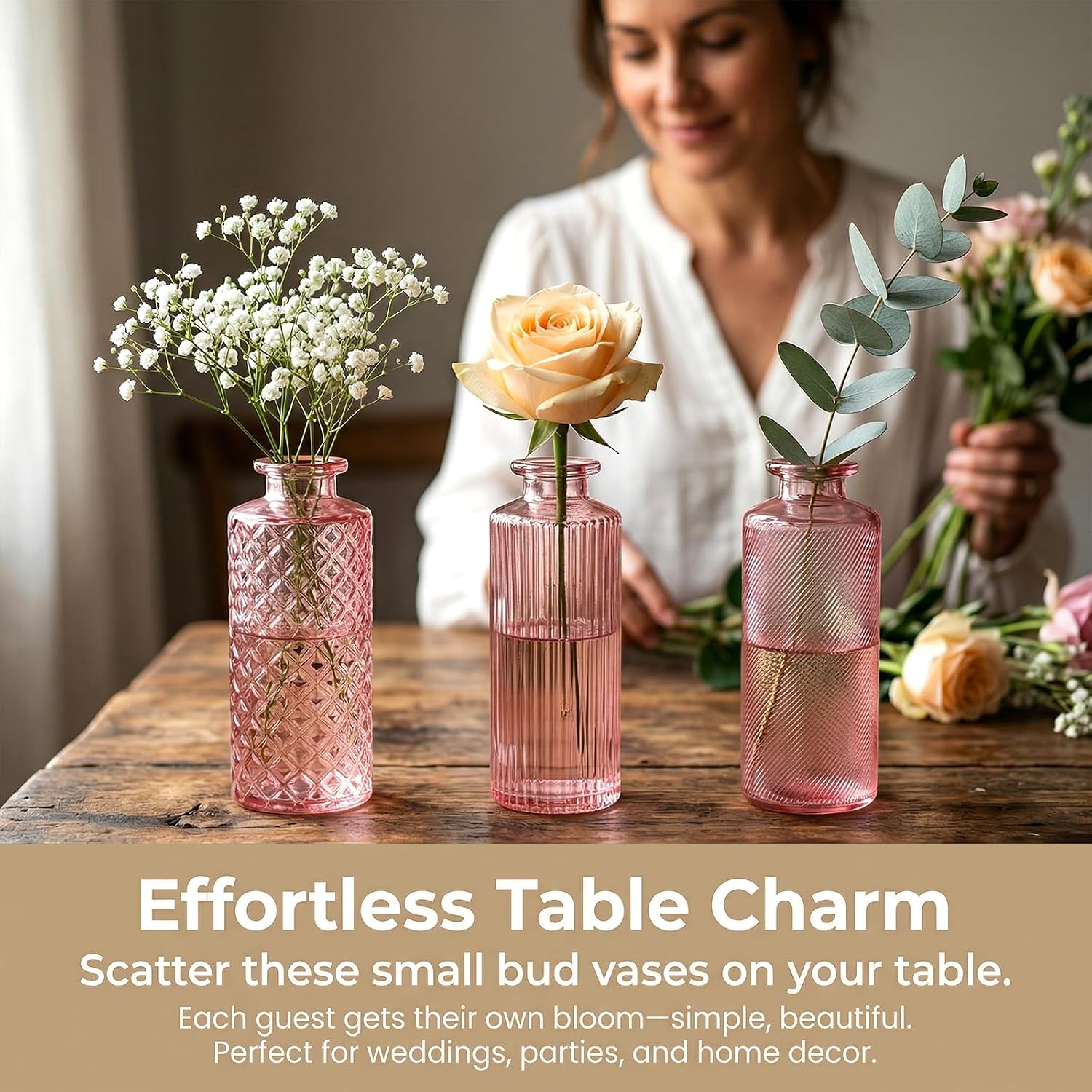 Glass Bud Vases / Pink / Set of 30
