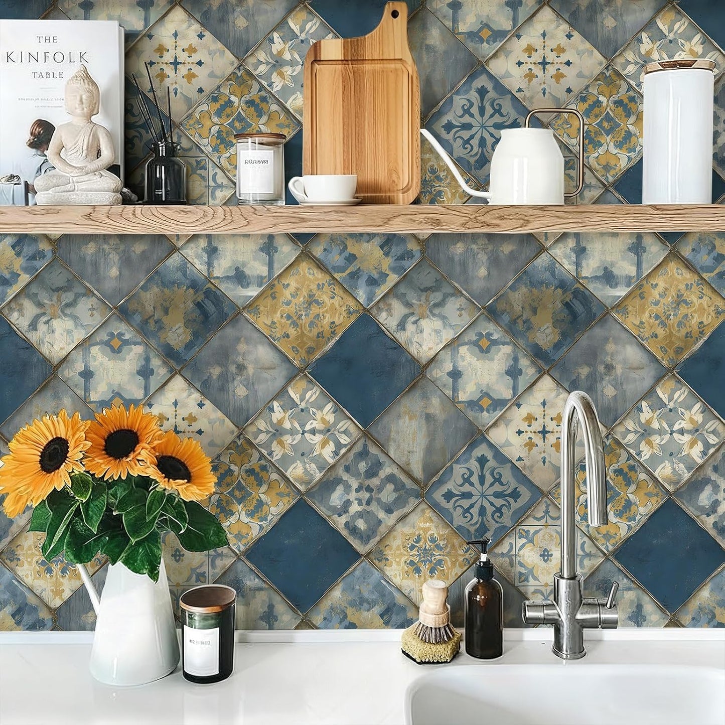 Vintage Moroccan Tile Wallpaper Peel and Stick Removable " Mosaic / 17.7 x 236.2 / Wall Paper-110-2