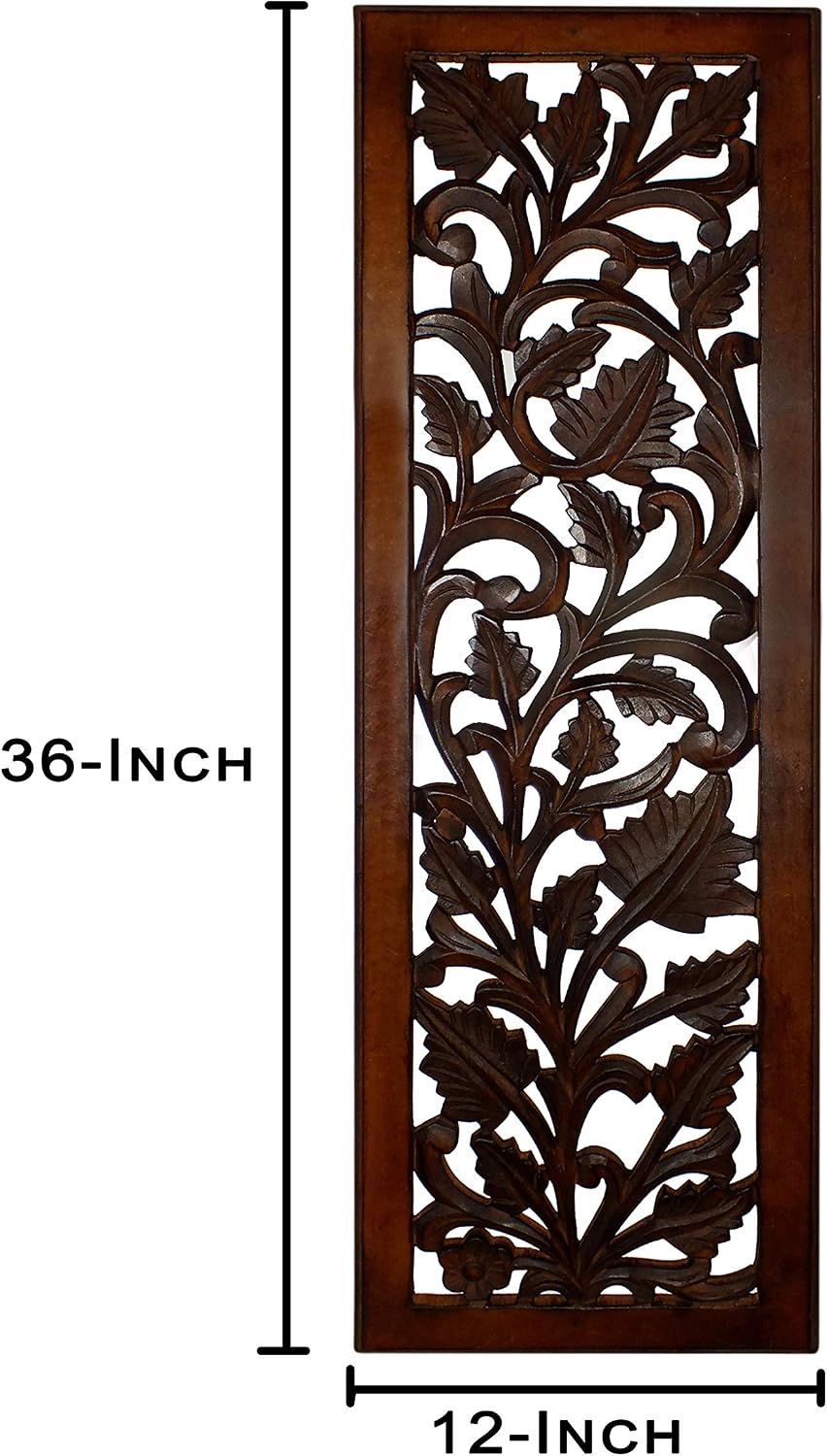 Benjara Hand Crafted Mango Wood Wall Panel / 12"L x 1"W / Brown