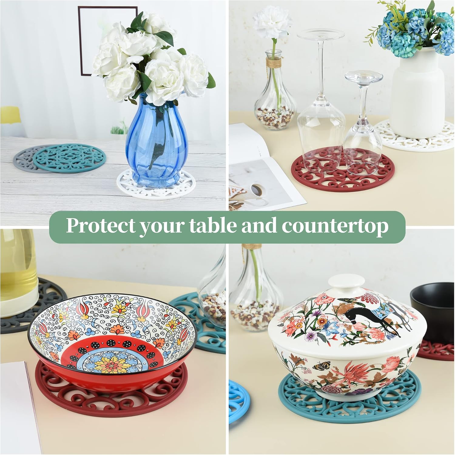 Trivets for Hot Dishes, Silicone Trivet Hot Pads for Kitchen, Silicone Trivets for Hot Pots and Pans, Round Silicon Pot