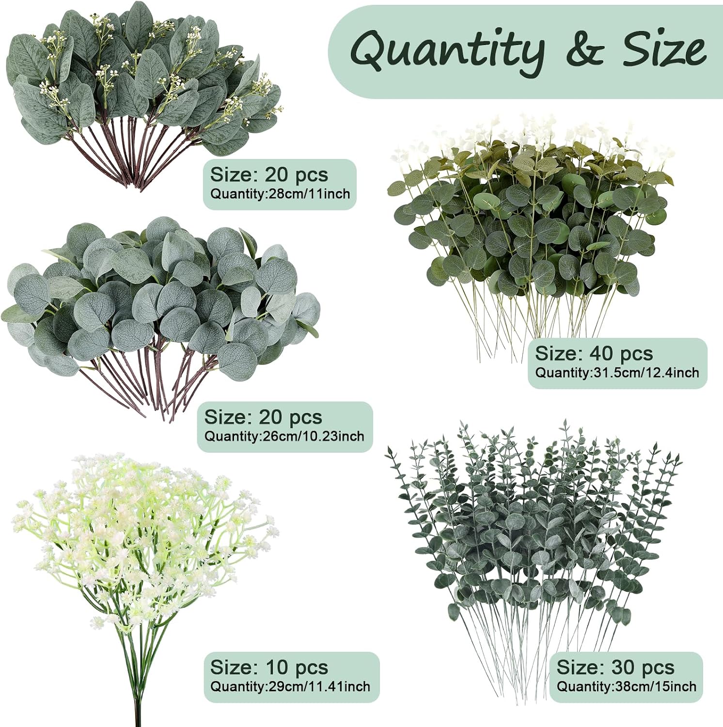Eucalyptus Stems Artificial Flowers / Set of 120