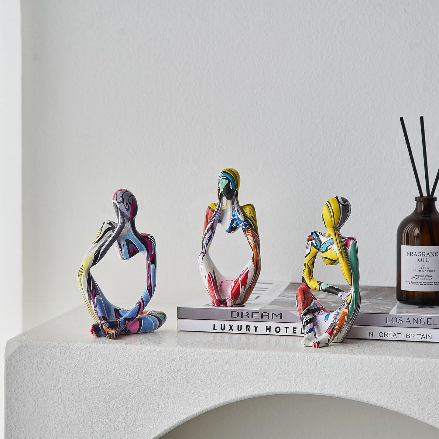 Handmade Art Figurines / Colorful Thinker Statue / Set of 3