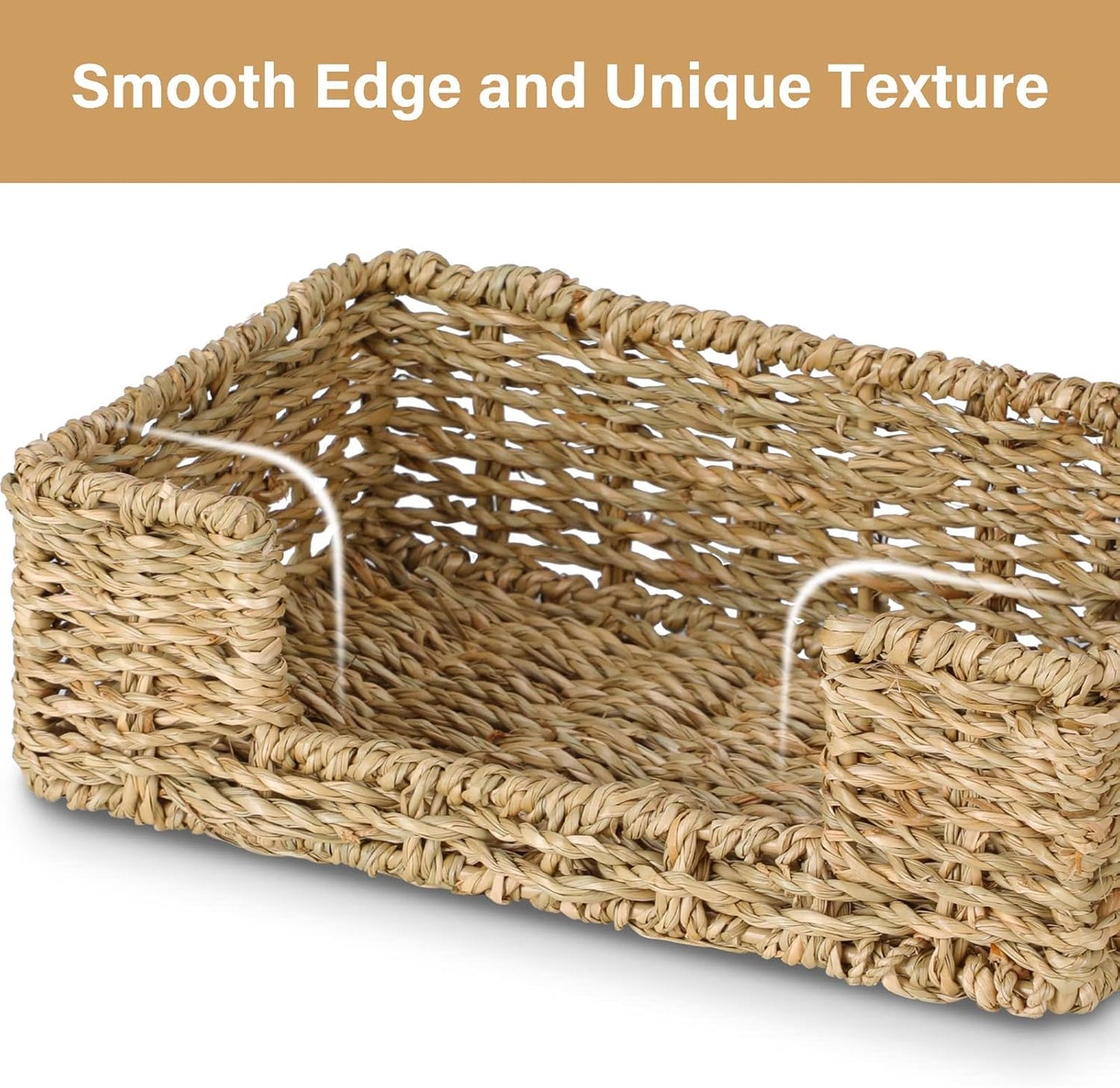 Bathroom Disposable Guest Towel Napkin Holder Long Woven Rattan / Seagrass / L9.4" x W5.5" x H2.8