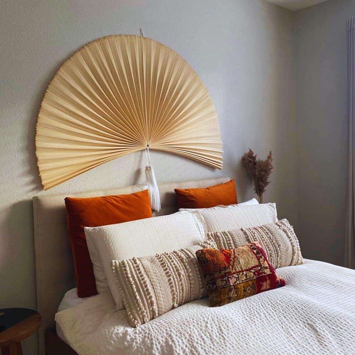 Large Bamboo Fan Wall Art for Boho Hanging Headboard / Ivory / 40inch