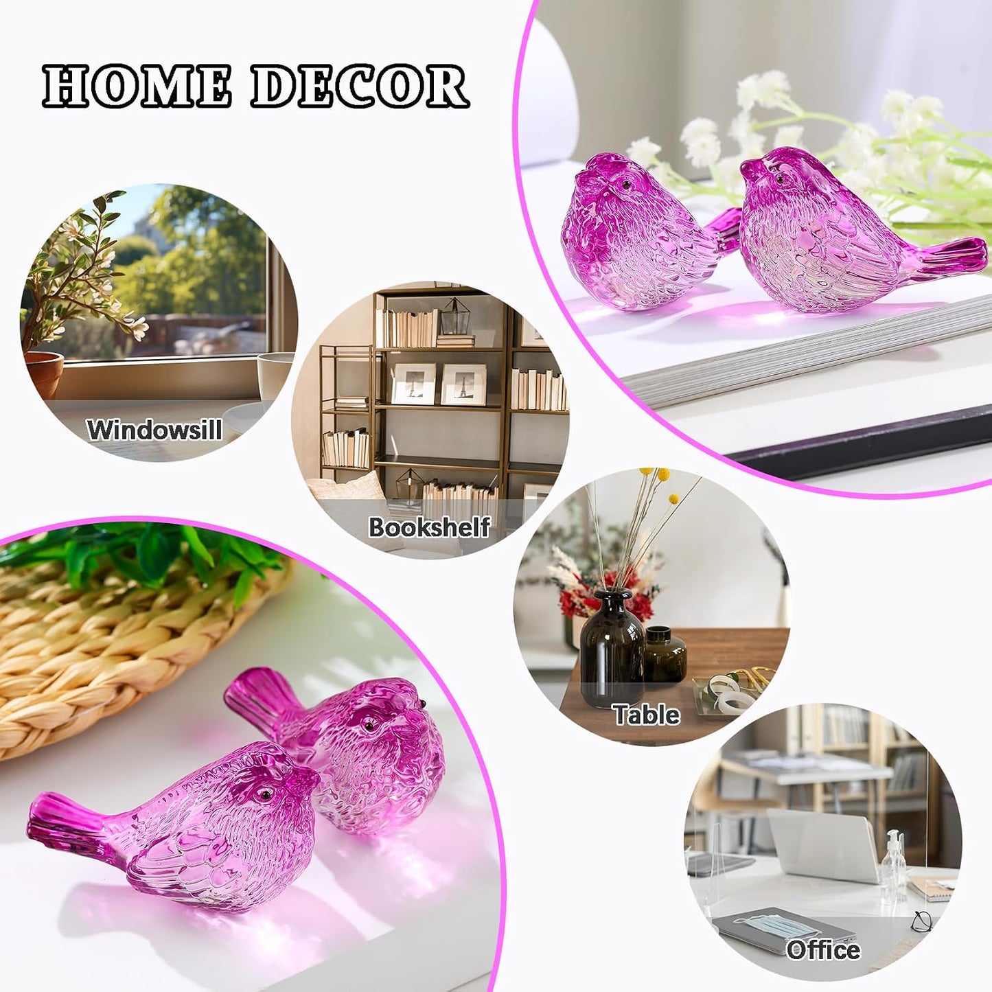Crystal Birds Figurines Handmade Bird Gifts for Women Men Bird Lovers Glass / Purple / Set of 2