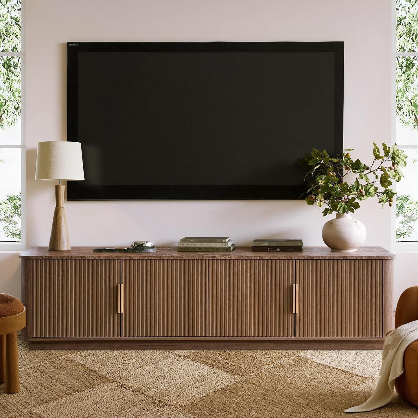 SUPERJARE 110.2 inch Narrow Behind Couch Table with Charging Stations