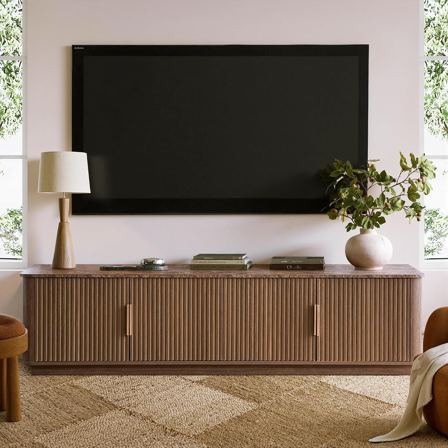 SUPERJARE 110.2 inch Narrow Behind Couch Table with Charging Stations