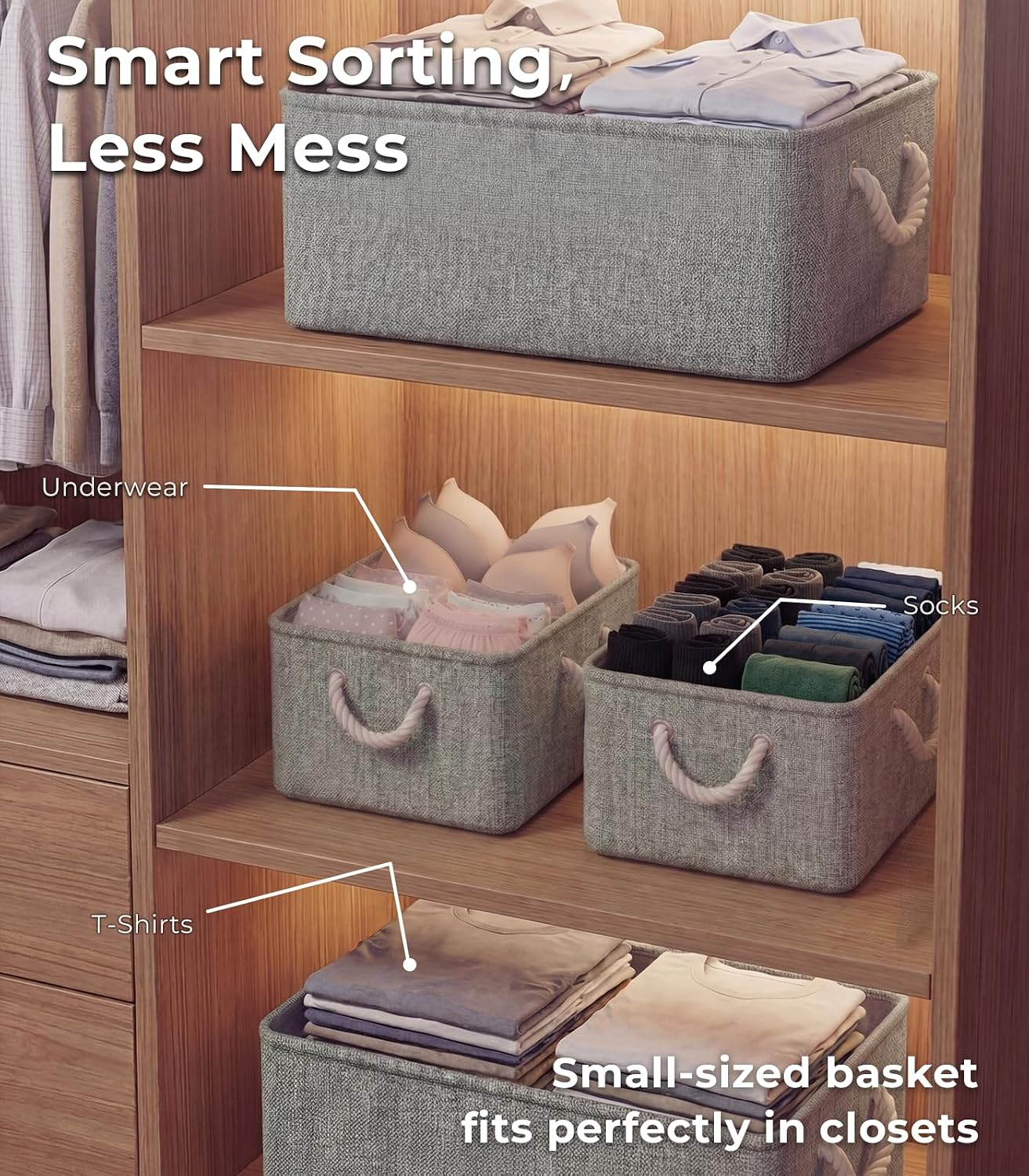 Storage Bins / Small Storage Baskets for Organizing / Grey / 9 x 5.2 / Small -11.8lx7. H