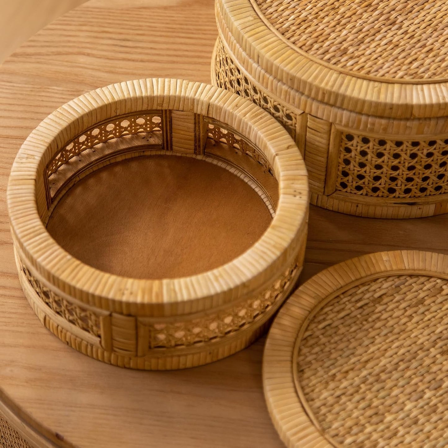 Boho Decorative Boxes / Yellow / Round / Set of 2