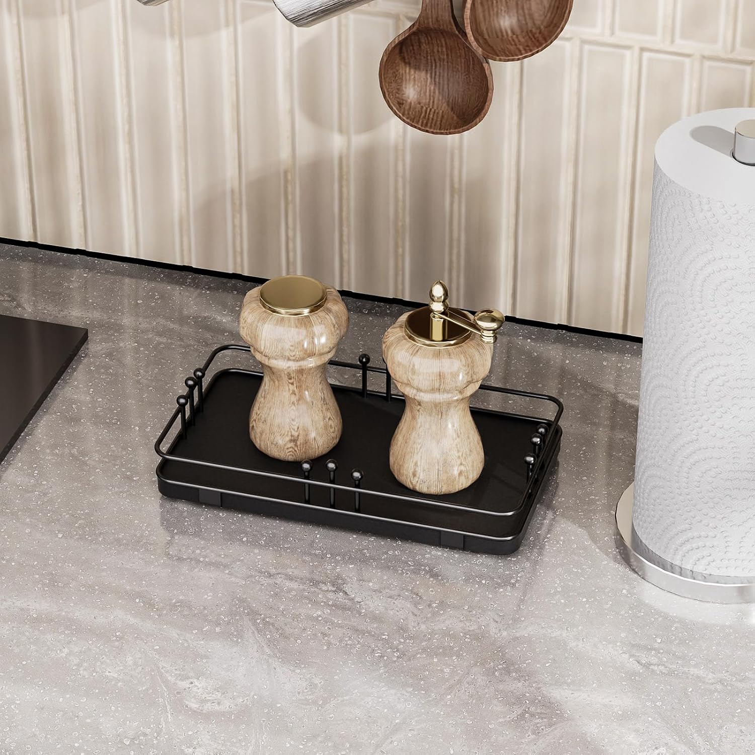 Kitchen Tray for Soap Dispenser Spice Salt / 7.9 x 4.4 x 1.6 / Black + Black
