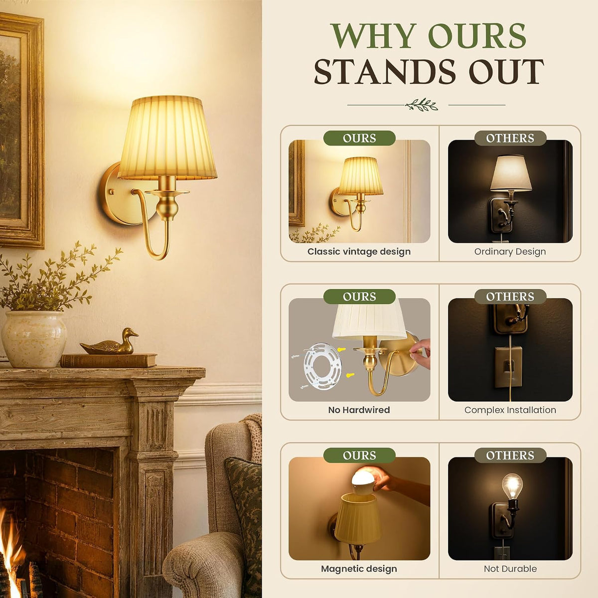 6000mAh Battery Operated Wall Sconces Set of 2, Gold, 10.6 Inch | Dimmable, 15 RGB, Renter Friendly, Rechargeable