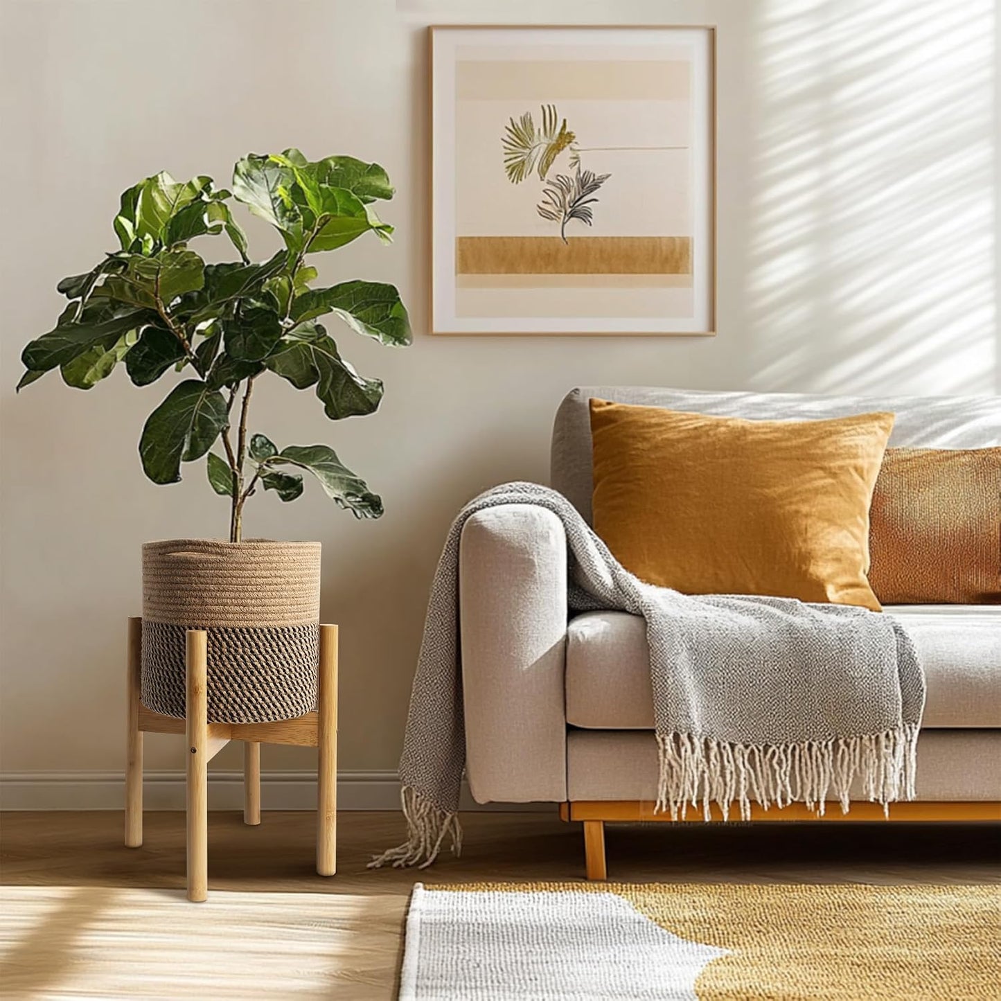 Bamboo Wood Stand / Jute Black Stripes