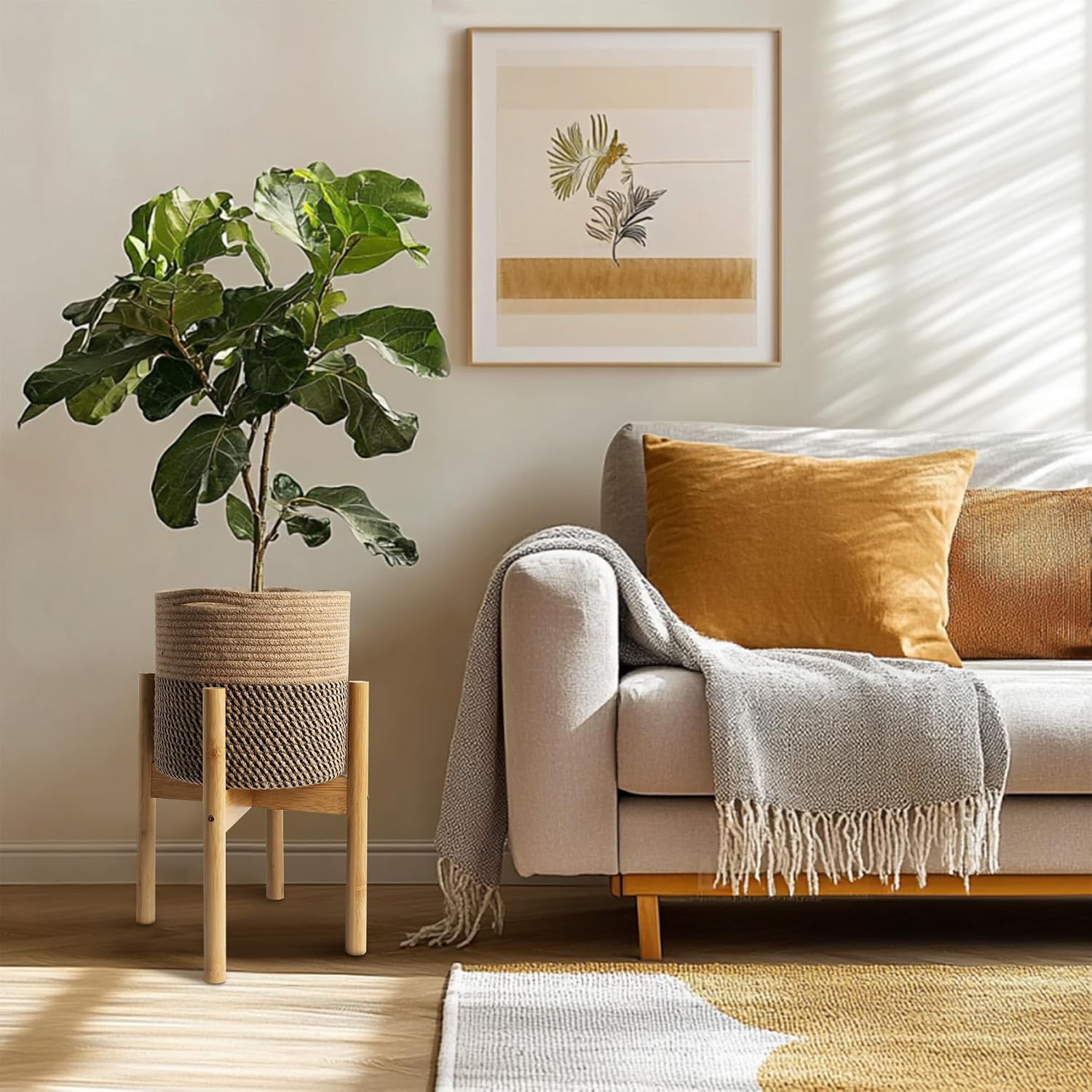 Bamboo Wood Stand / Jute Black Stripes