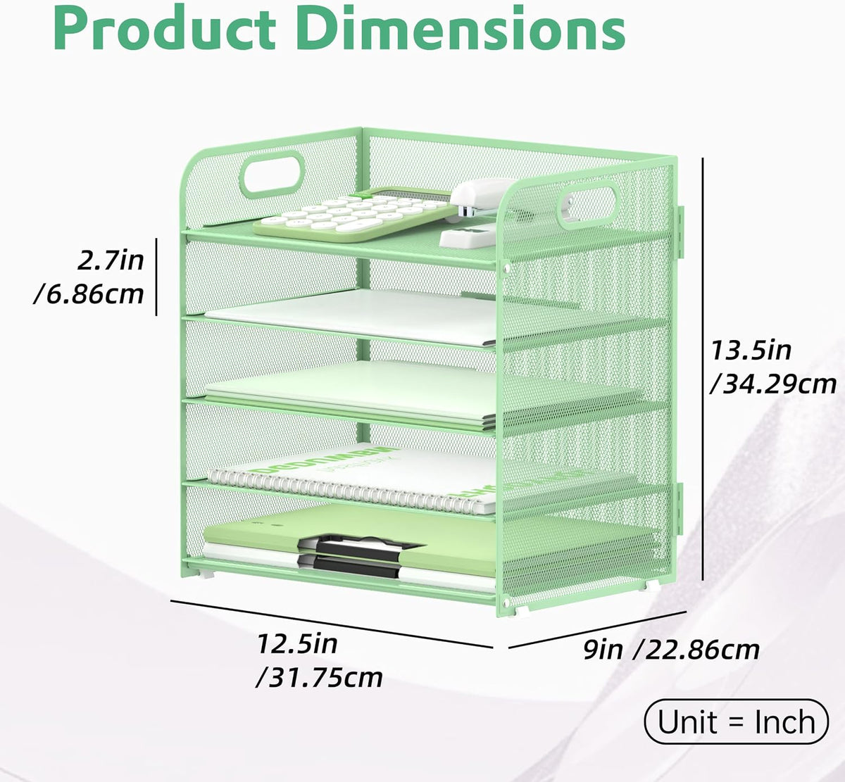 5 Trays Paper Organizer Letter Tray with Handle-Mesh Desk File Holders, Paper Sorter Desk Organizer for Office, Home