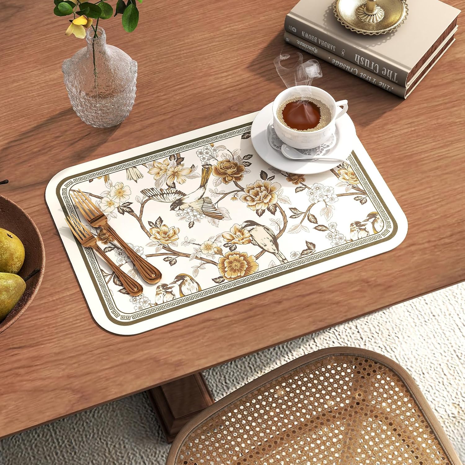 Vinyl Waterproof Placemats Set of 6 Rectangular,12"*17"-Murad A | Wipeable Beautiful Print Place Mats,Stain