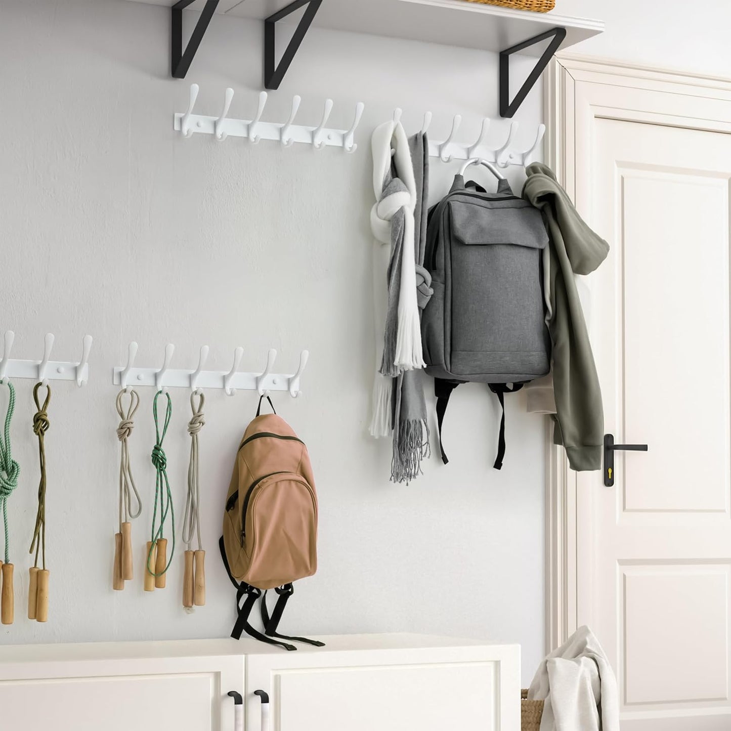 SKOLOO Heavy Duty Wall Mounted Coat Rack - 6 Hooks, Stainless Steel, Pack of 2, Sturdy Coat Hooks for Hanging Clothes